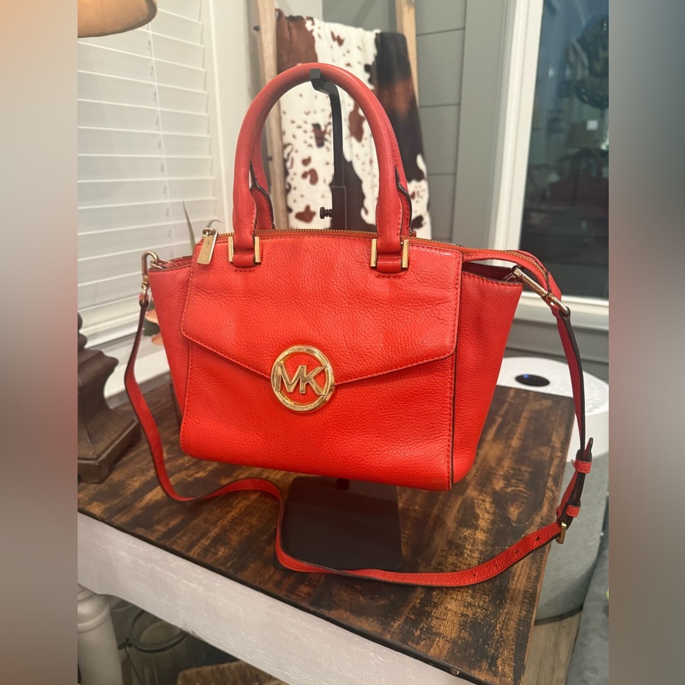 Michael Kors Red/Orange 2 Way Satchel with Gold Accents - Picture 16 of 16